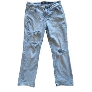 Nine West Women's 6 "TAYLOR" Wide Cuff  Cropped Light Wash Distressed Jeans